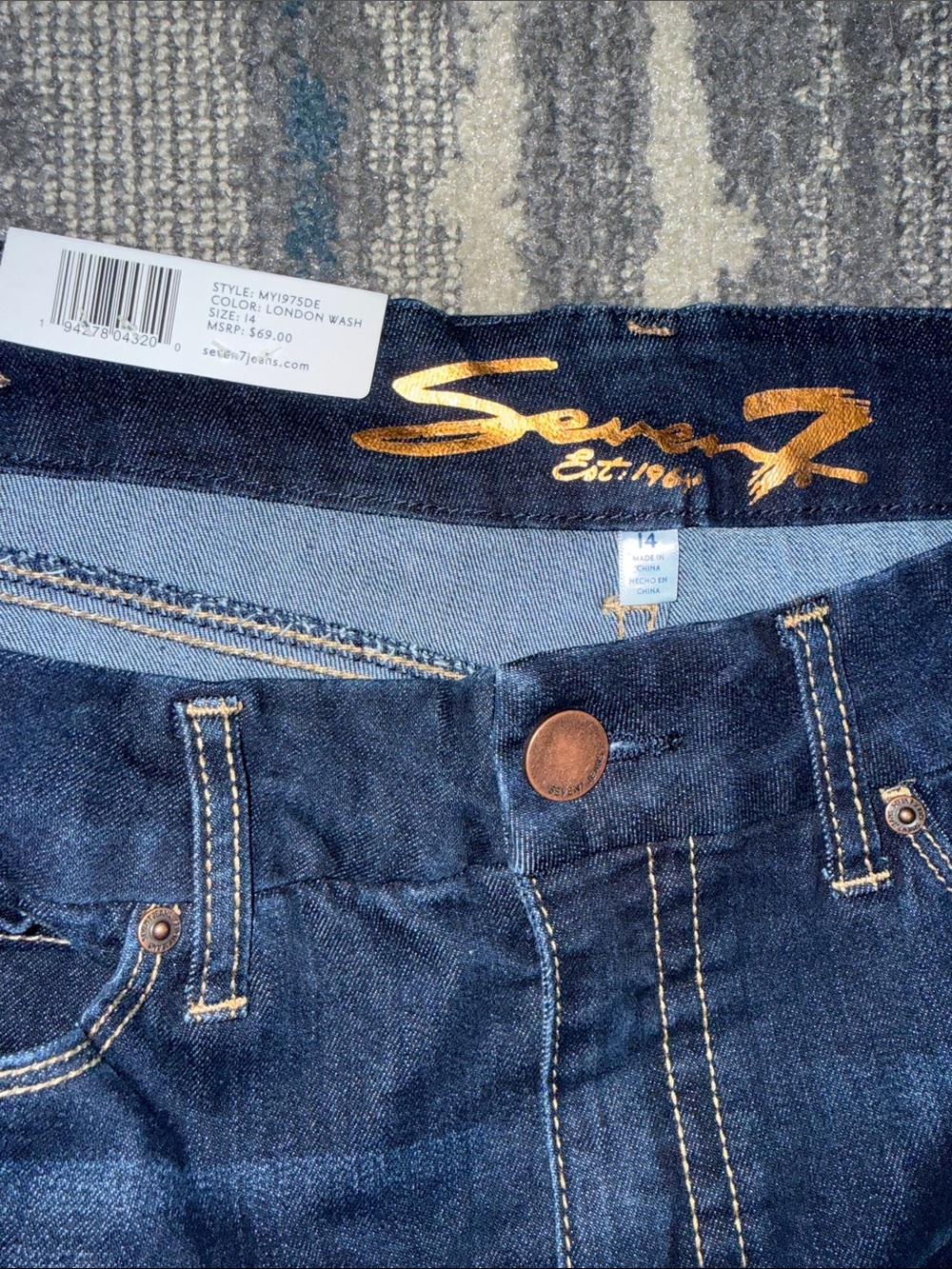 NWT Size 14 Seven7 High Rise Skinny Tummyless Dark Blue Jeans - Picture 5 of 7